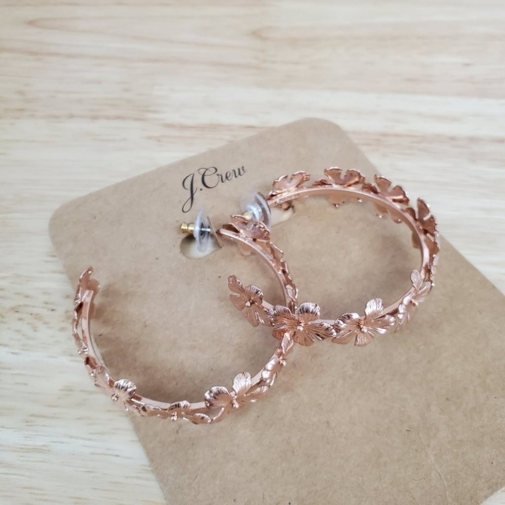 J.Crew Rose Gold Plumeria Flower Hoop - Picture 2 of 4